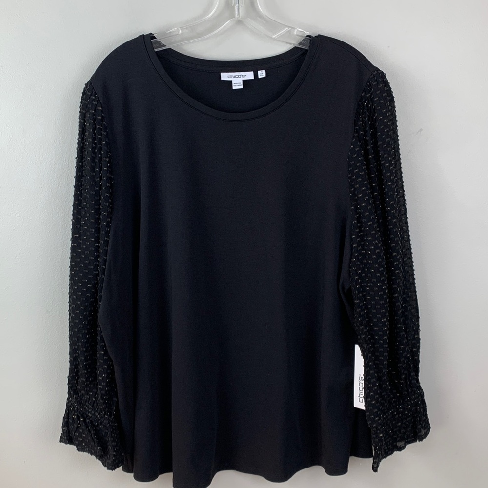 Chico’s Chiffon Sleeve Top in Black NEW! - Picture 2 of 8